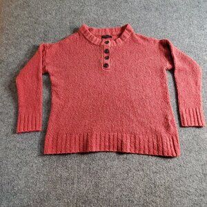 American Eagle Red Jegging Sweater Size Small Relaxed Fit Chunky Knit 1/4 Button